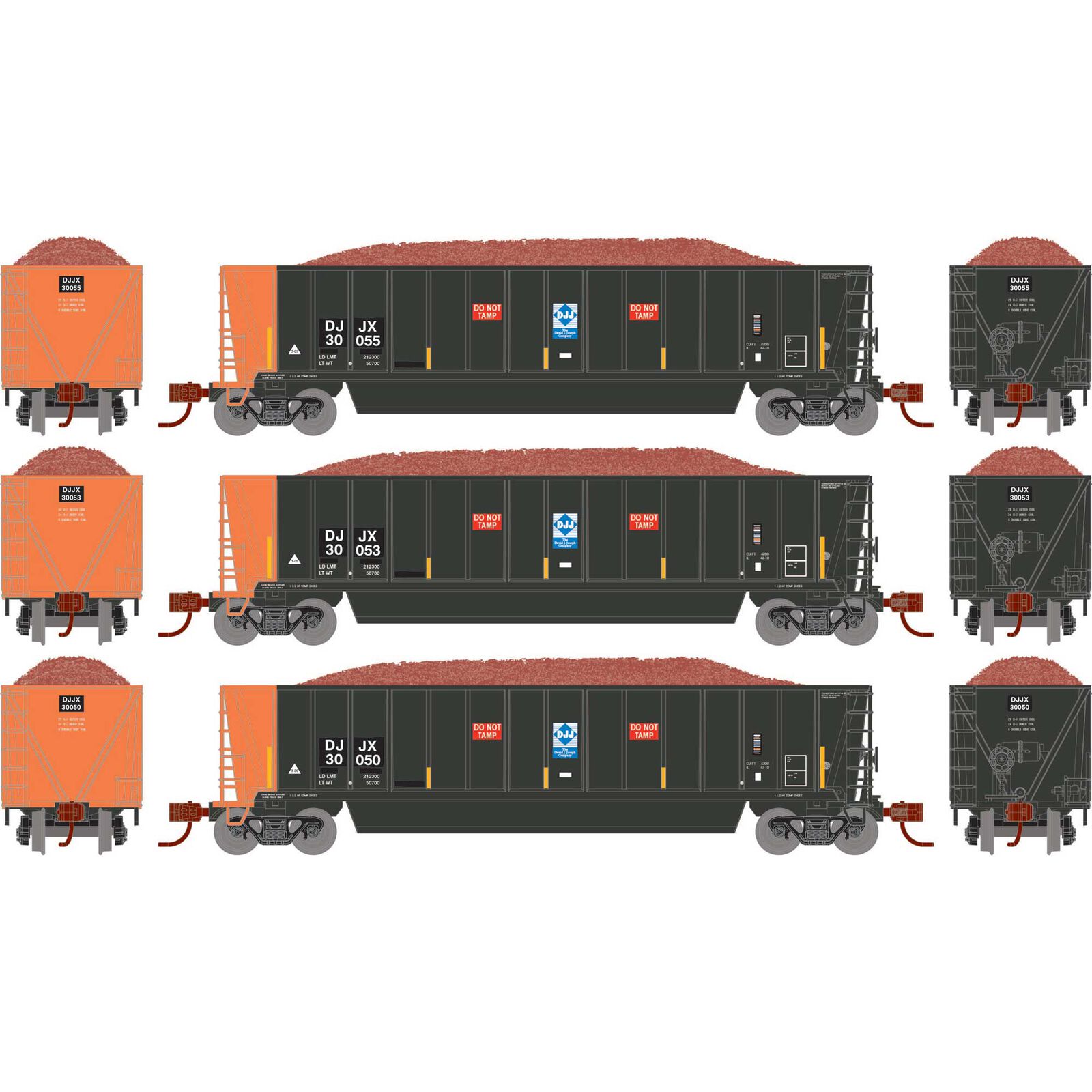 N ATH Berwick Bathtub Gondola with Load, DJJX Primed For Grime #30050/30053/30055 (3)