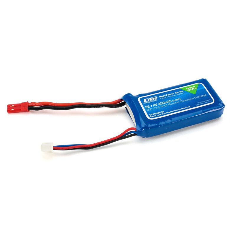 7.4V 450mAh 2S 30C LiPo Battery: JST