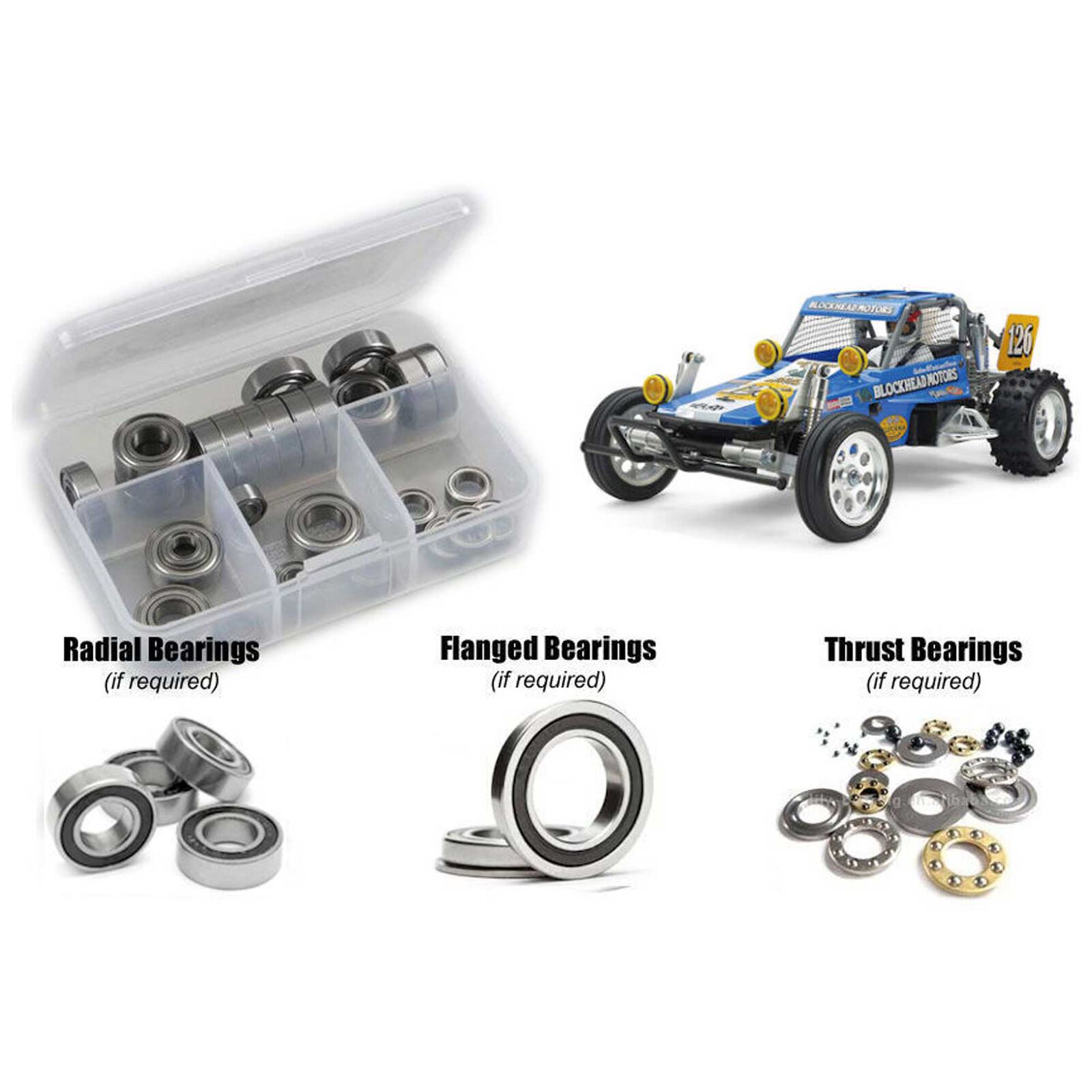 Rubber Shielded Bearing Kit, 1/10 Tamiya Wildone Blockhead