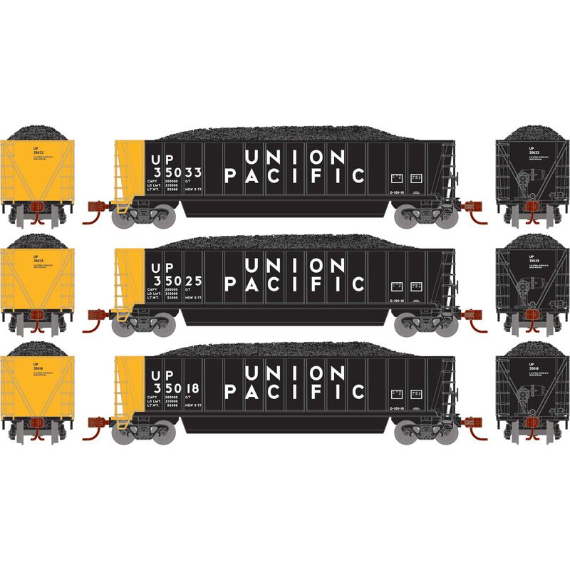 N ATH Berwick Bathtub Gondola with Load, UP #35018/35025/35033 (3)