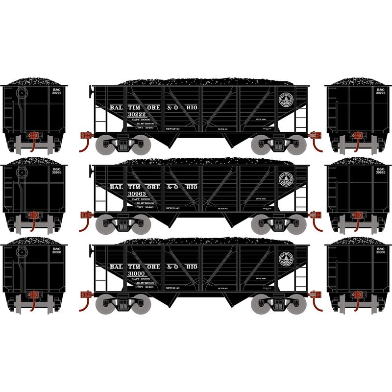 HO 34' 2-Bay Composite Coal Hopper with Load, B&O (3)