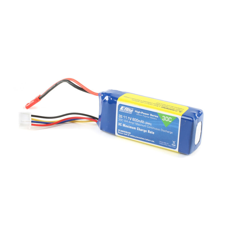 11.1V 800mAh 3S 30C LiPo Battery: JST