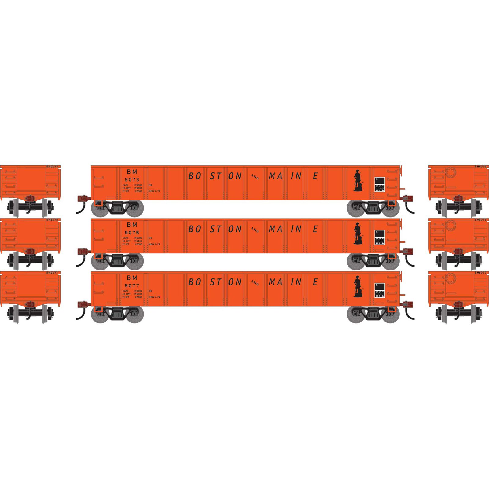 HO 52' Mill Gondola, BM #9073/9075/9077 (3)