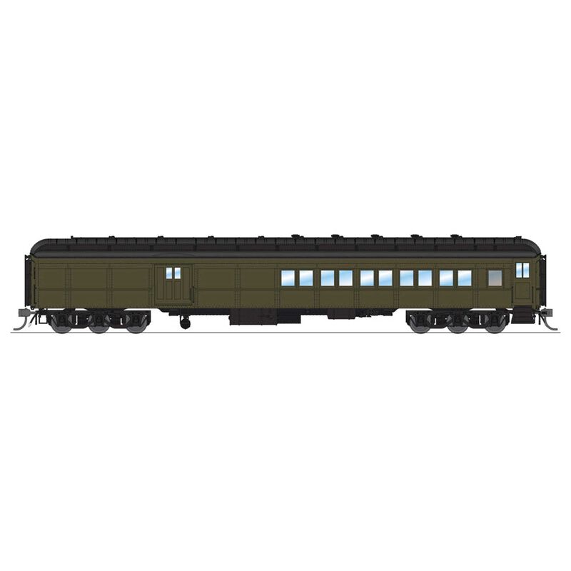 HO Scale Coach-Baggage Combine, Unlettered, Pullman Green
