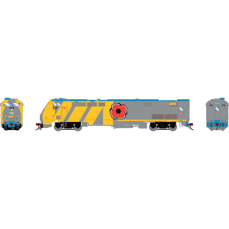 HO P42DC Locomotive with DCC & Sound, VIA, Poppy #916
