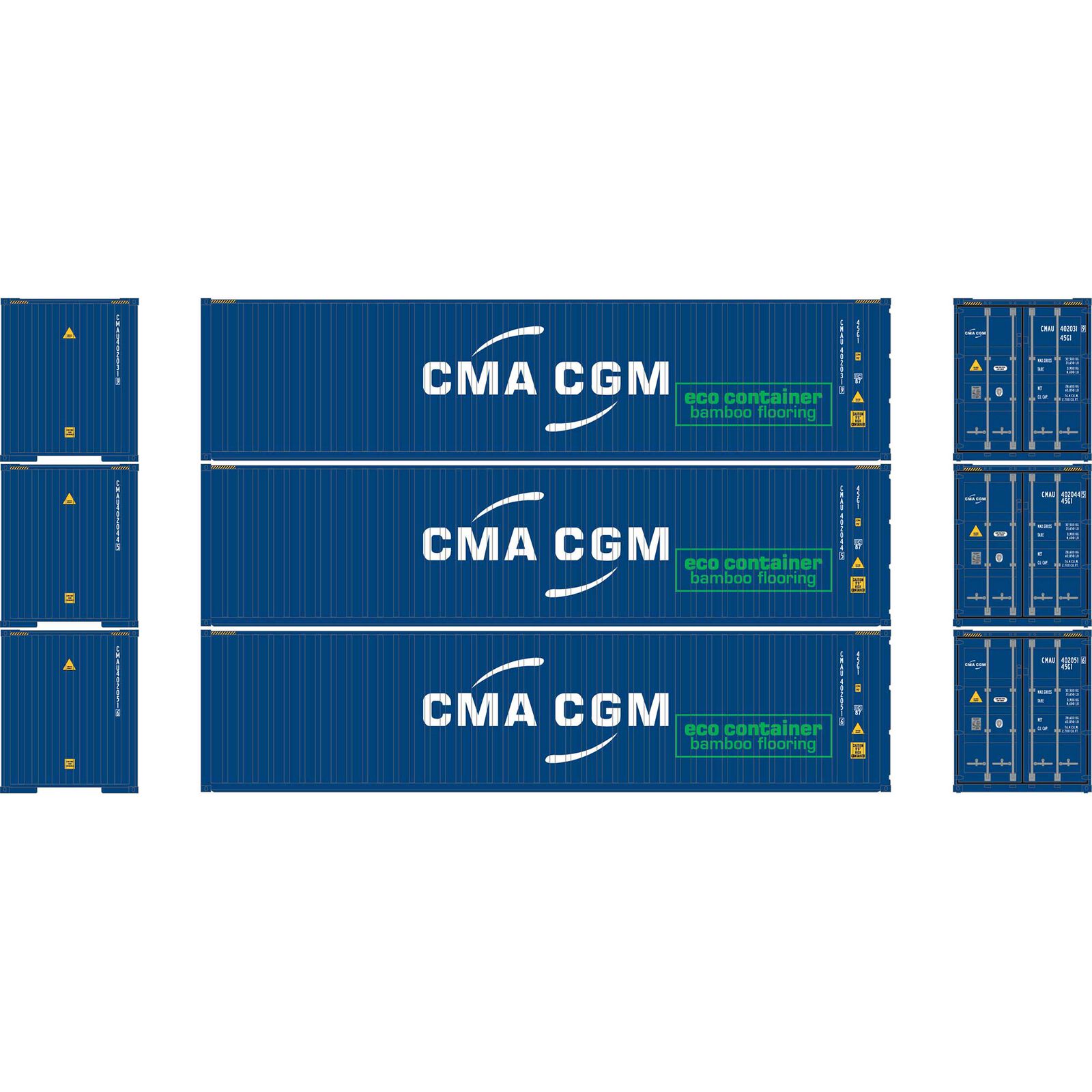 HO ATH 40' Corrugated High-Cube Containers, CMAU #402031-9/402044-5/402051-6 (3)