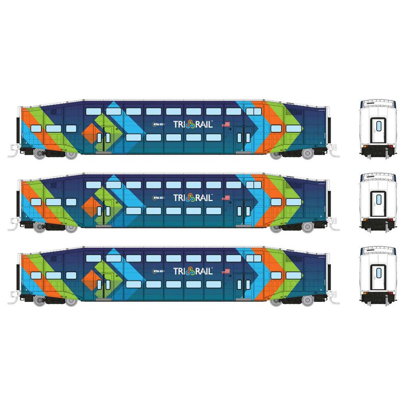 N Bilevel Commuter Car: TriRail - Dark Blue Scheme: Set #3 (Coaches: 1001 1006 1012)