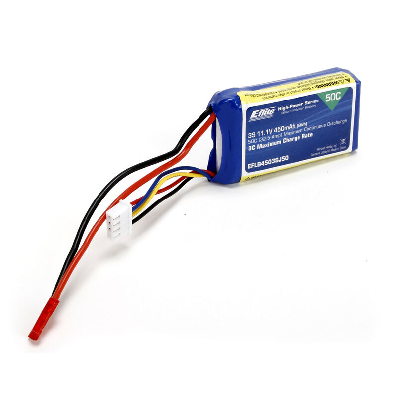 11.1V 450mAh 3S 50C LiPo Battery: JST