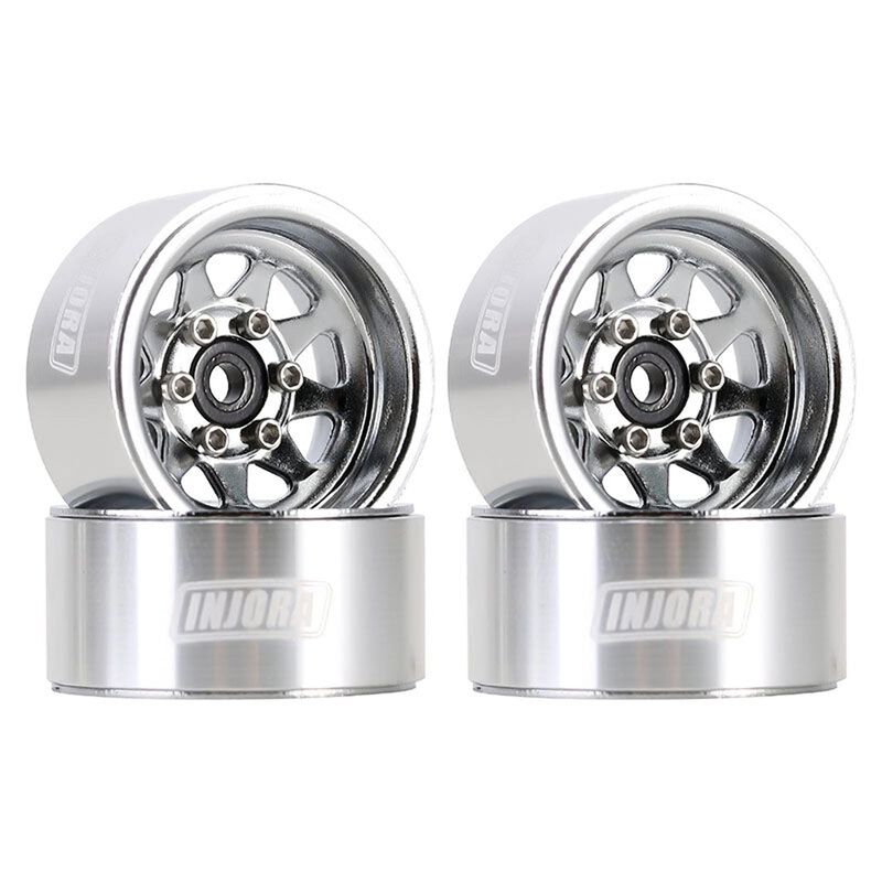 INJORA 1.0" Stamped Steel Beadlock Rock Crawler Wheels, Silver (4)