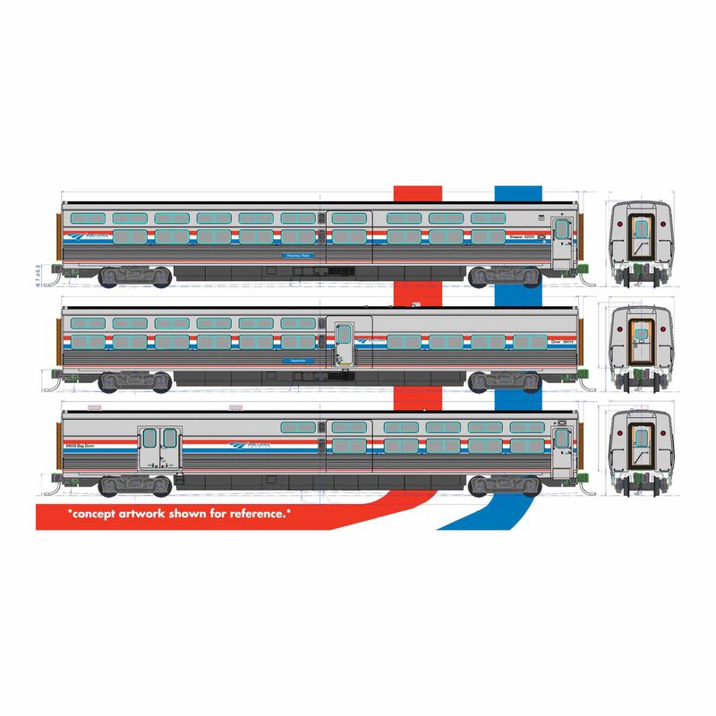 HO Viewliner II Sleeper, Baggage-Dorm, Diner  4 Car Set, Amtrak Phase III
