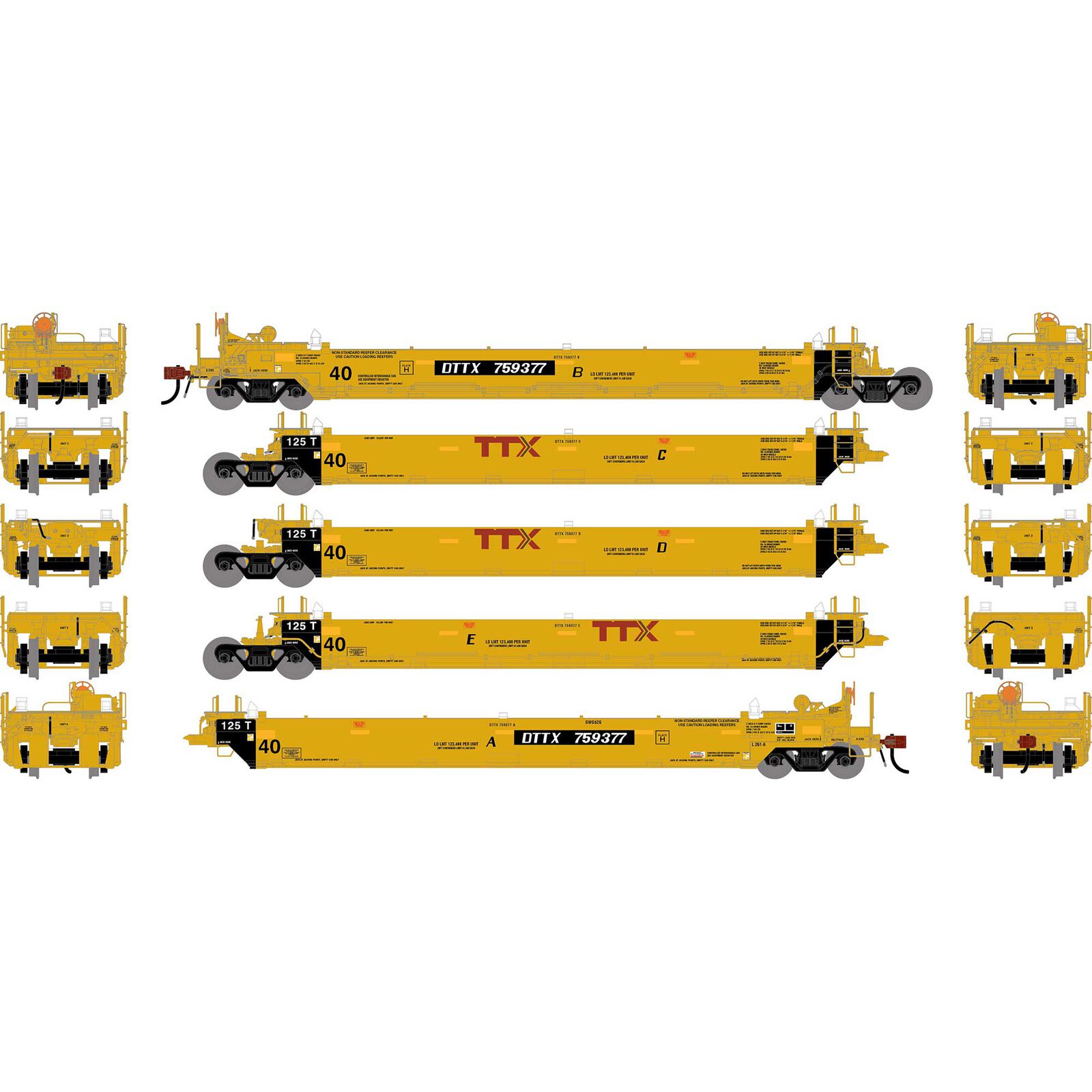 HO ATH Gunderson Maxi-I Well Cars (5), DTTX #759377