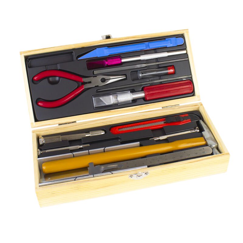 Excel Hobby Blade Corp Deluxe Railroad Tool Set with Wooden Case
