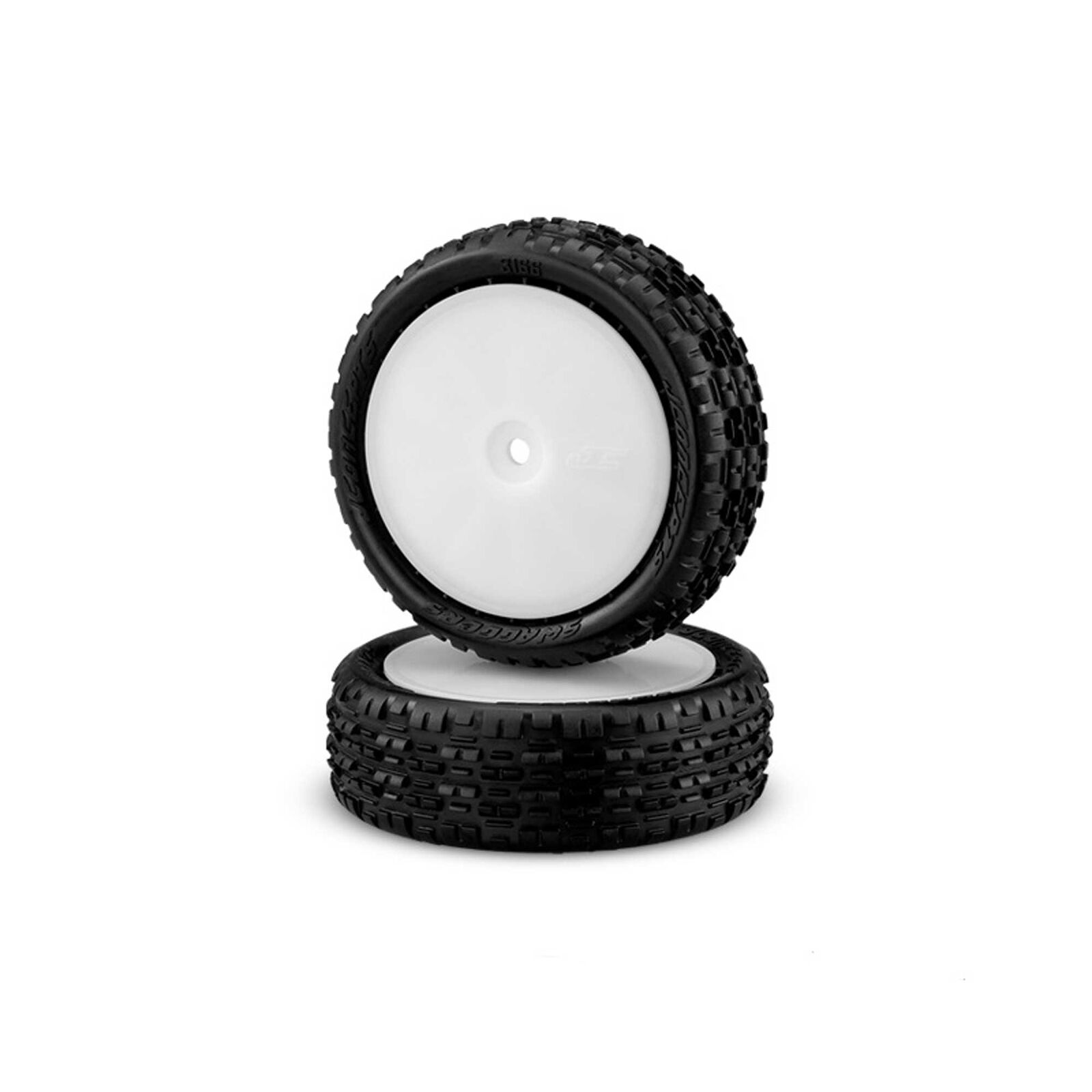 1/10 Swaggers 2.2” Pre-Mounted Front 4x4 Buggy Tires, White Wheels, Pink Compound (2)