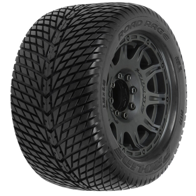 1/8 Road Rage F/R 3.8" MT Tires Mounted 17mm Blk Raid (2)
