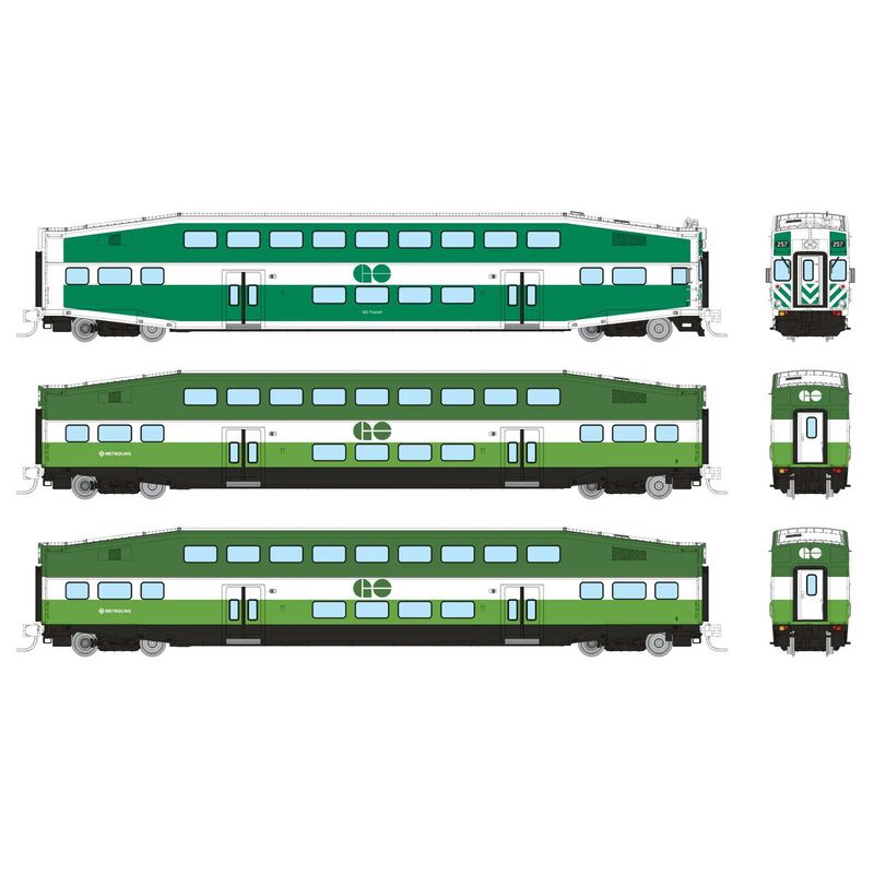 N Bilevel Commuter Car: GO/Metrolinx: Set #1 (Cab: 255 Coaches: 2808 2844)