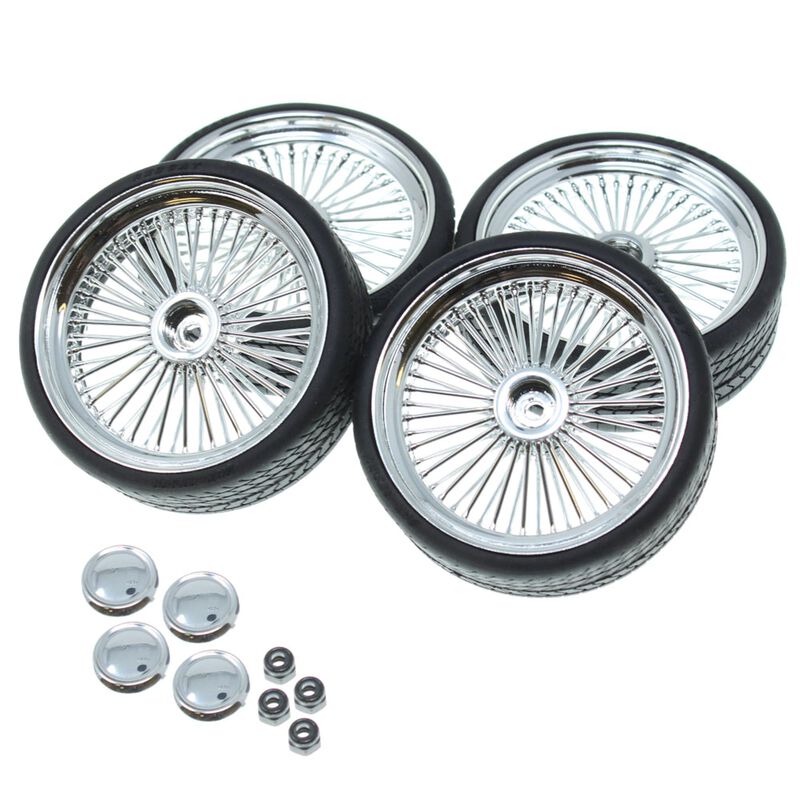 Chrome 26in Wire Wheel & Tire Set, 1/10 Redcat Lowrider