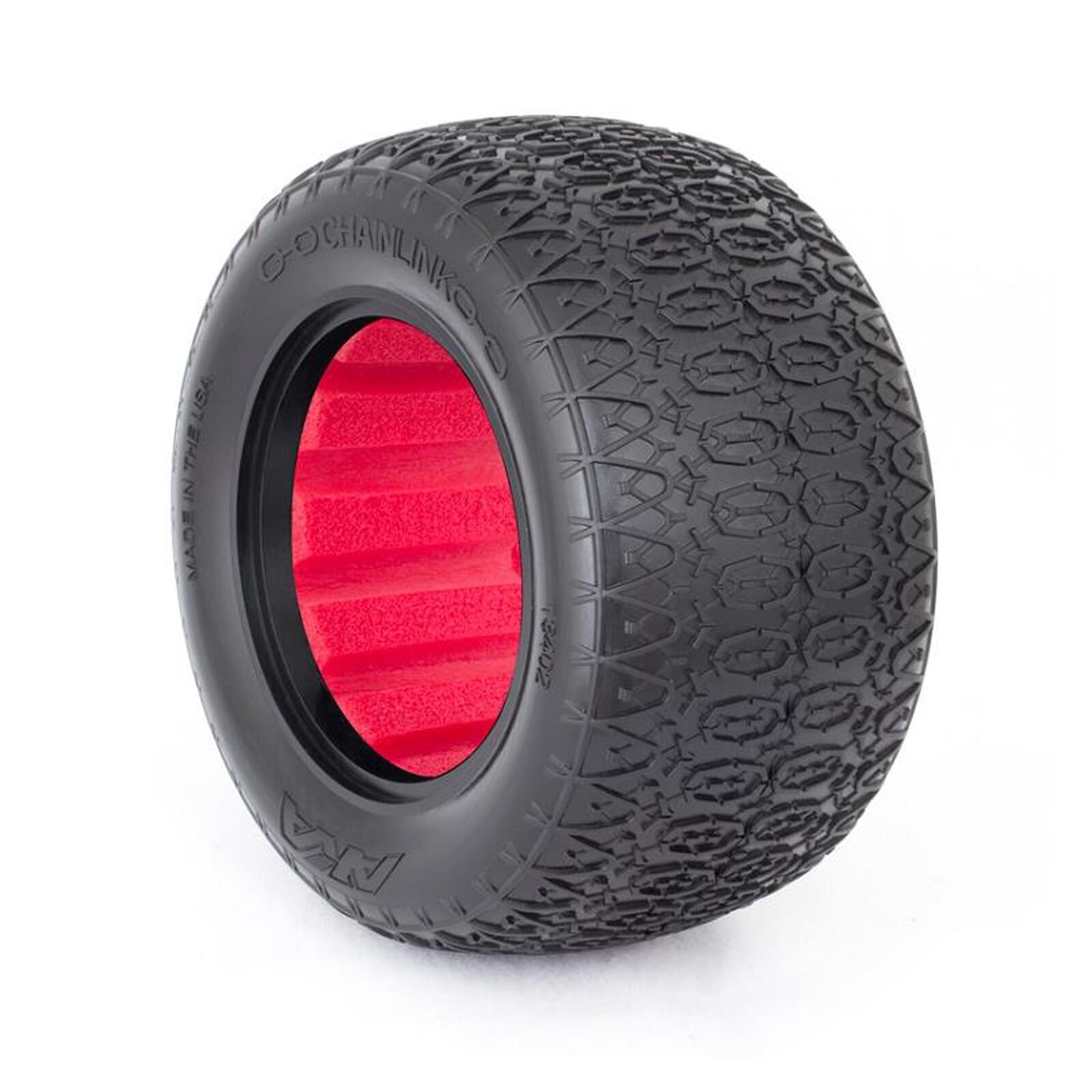 1/10 Chain Link Tires, Clay with Red Inserts (2): Stadium Truck