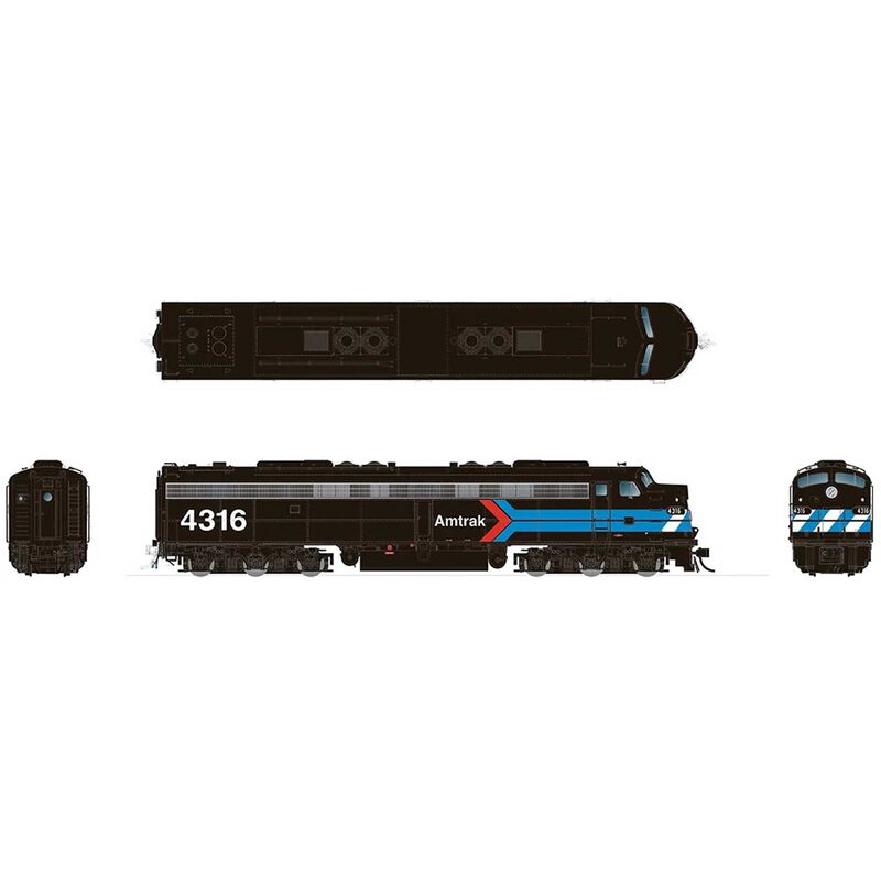 HO EMD E8A (DC/DCC/Sound) Amtrak, Early Black 4316