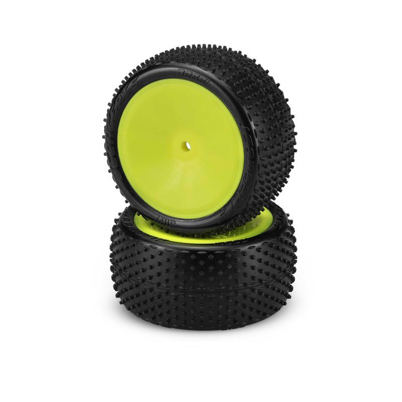 1/10 Nessi 2.2&rdquo; Pre-Mounted Buggy Tires, Yellow Wheels, Pink Compound (2)