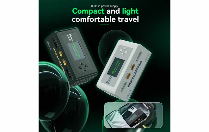 Charger is compact for travel