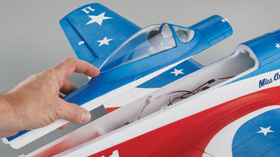 Tower Hobbies® P-51D Mustang MKII EP Miss America Racer Rx-R - hand holding canopy