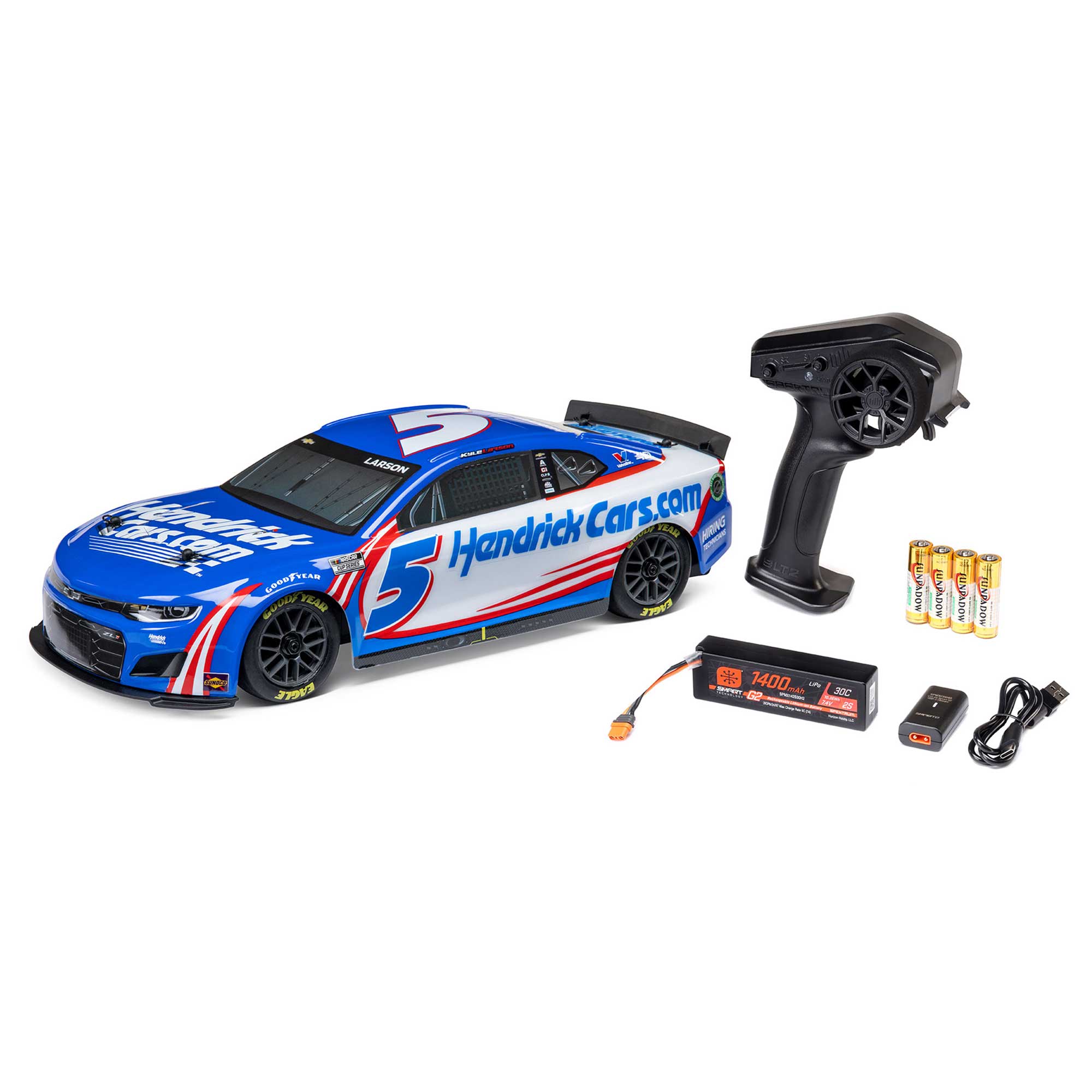 1/12 NASCAR RC Race Car Kyle Larson No. 5 2024 HendrickCars.com  Chevrolet ZL1 Camaro 2S AWD RTR Brushed On-Road (Battery & Charger Included), Blue