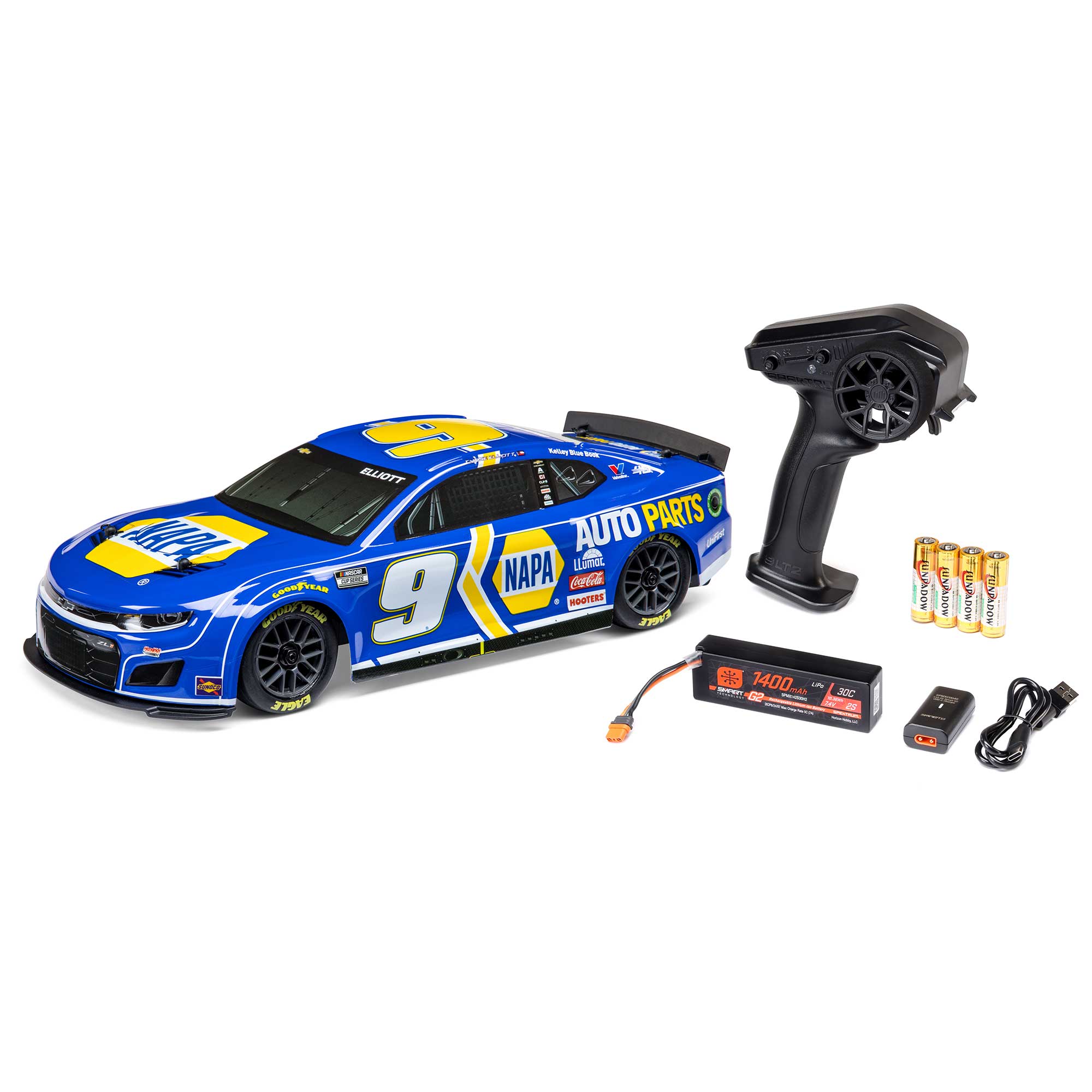 1/12 NASCAR RC Race Car Chase Elliott No. 9 2024 NAPA Chevrolet ZL1 Camaro 2S AWD RTR Brushed On-Road (Battery & Charger Included), Blue