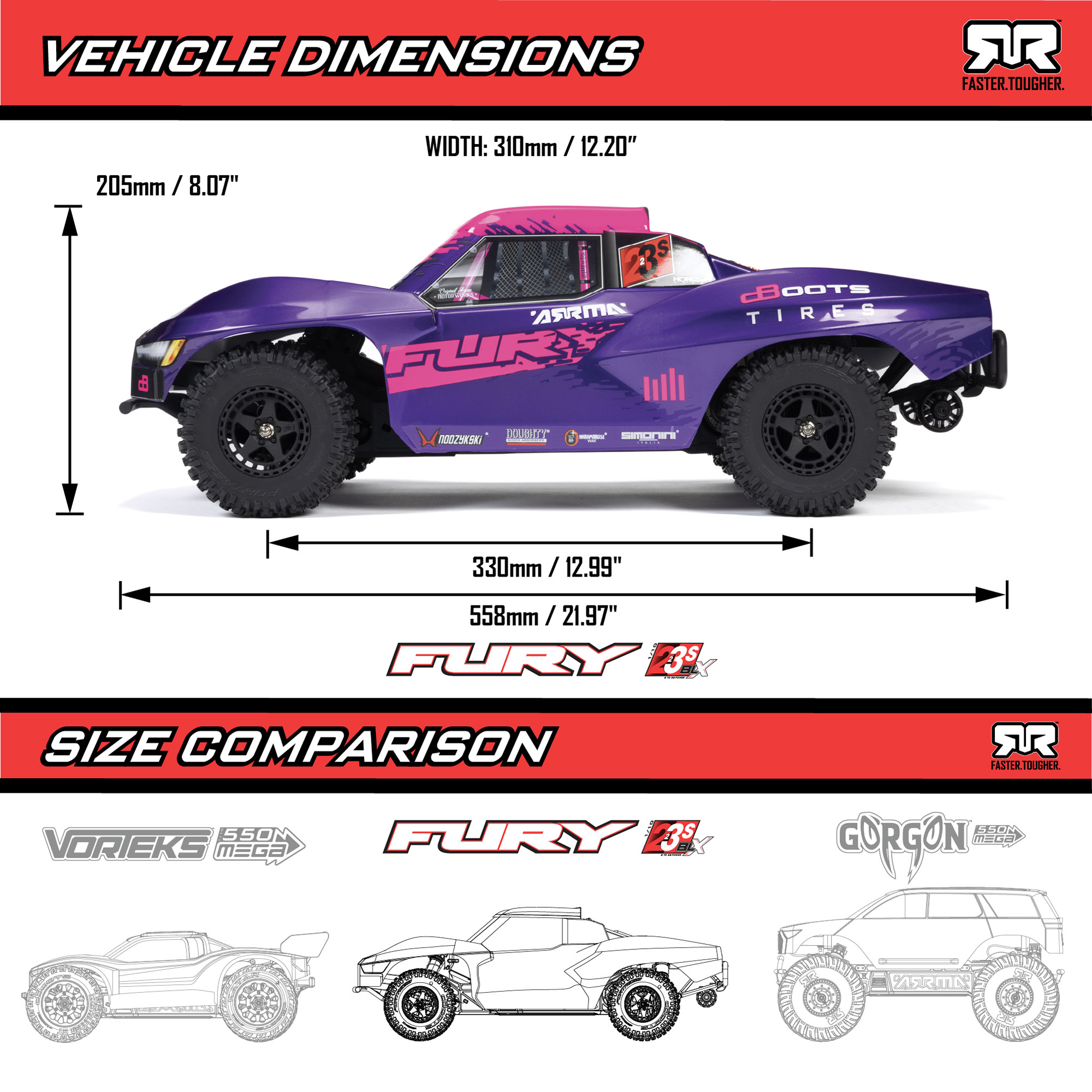 1/10 FURY 223S DSC 2WD RTR Brushless Short Course Truck, Purple - SCRATCH & DENT