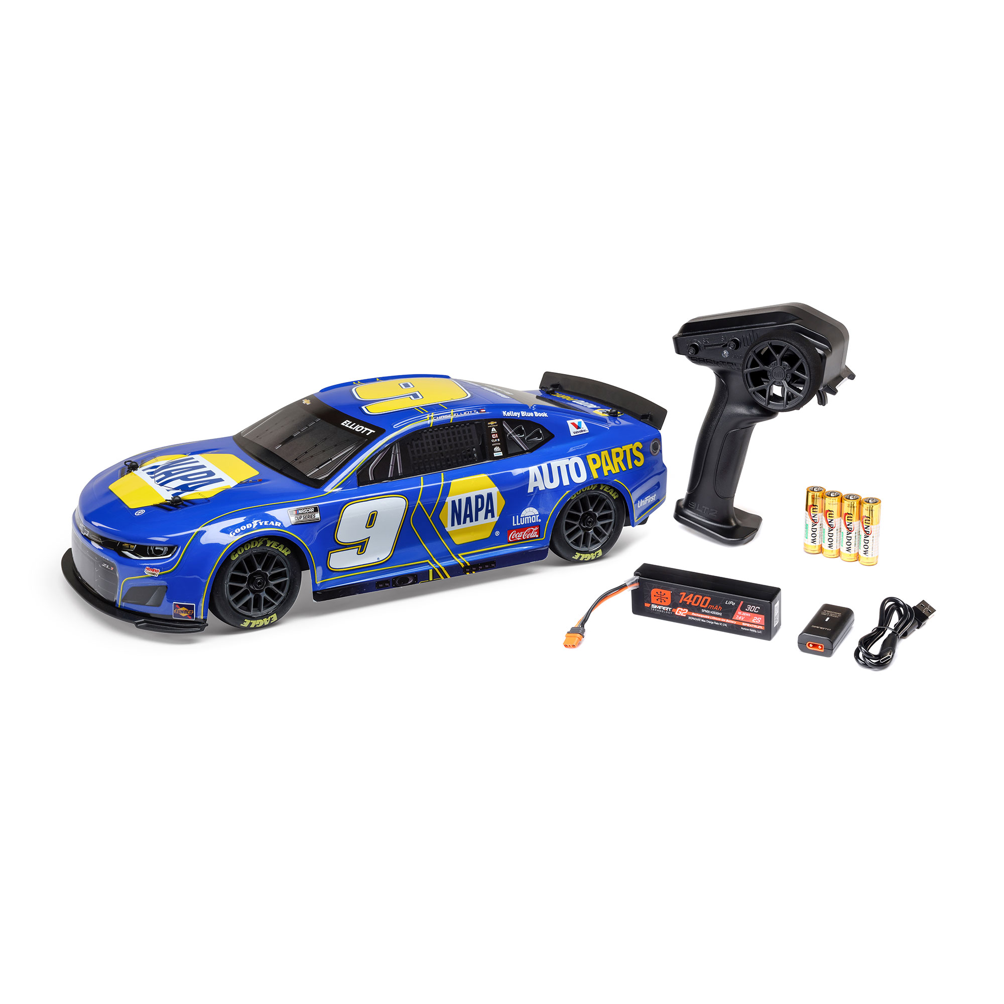 1/12 NASCAR RC Race Car Chase Elliott No. 9 NAPA 2025 Chevrolet Camaro ZL1 2S AWD RTR Brushed On-Road (Battery & Charger Included)