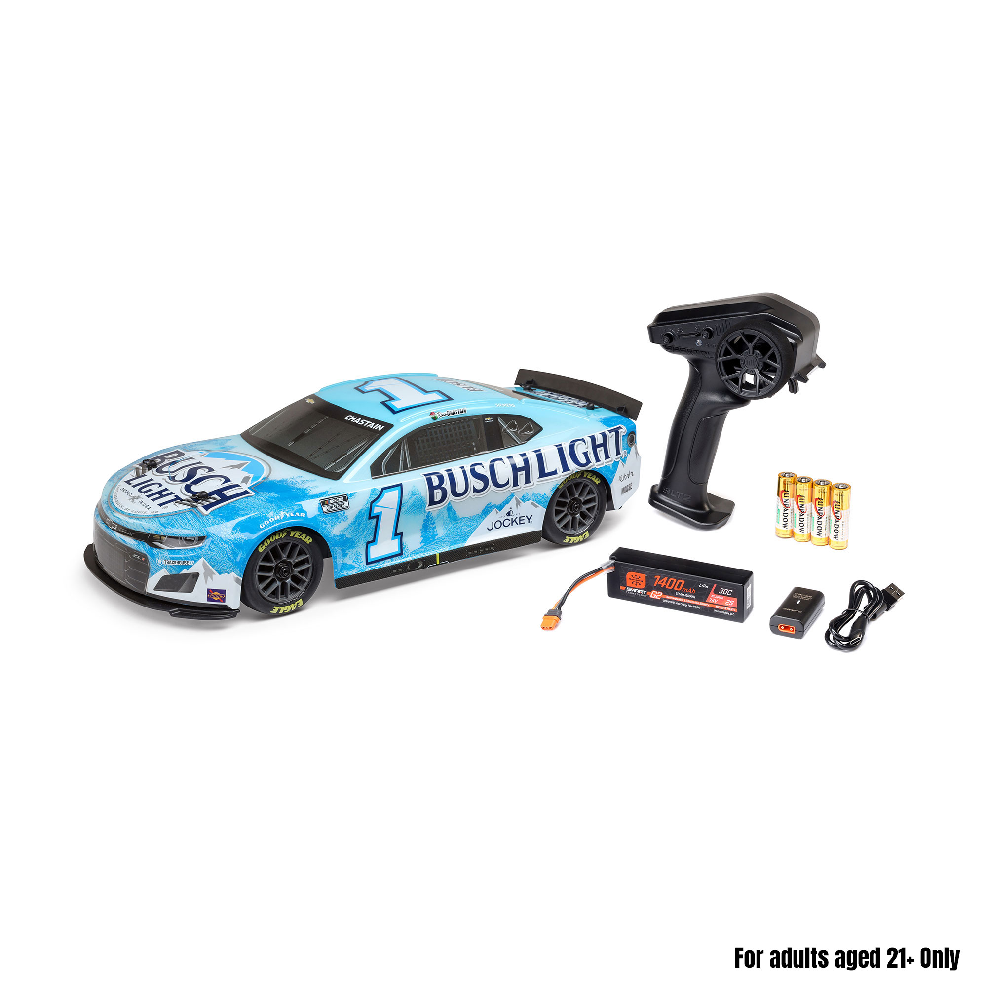 1/12 NASCAR RC Race Car Ross Chastain No. 1 Busch Light 2025 Chevrolet Camaro ZL1 2S AWD RTR Brushed On-Road (Battery & Charger Included)