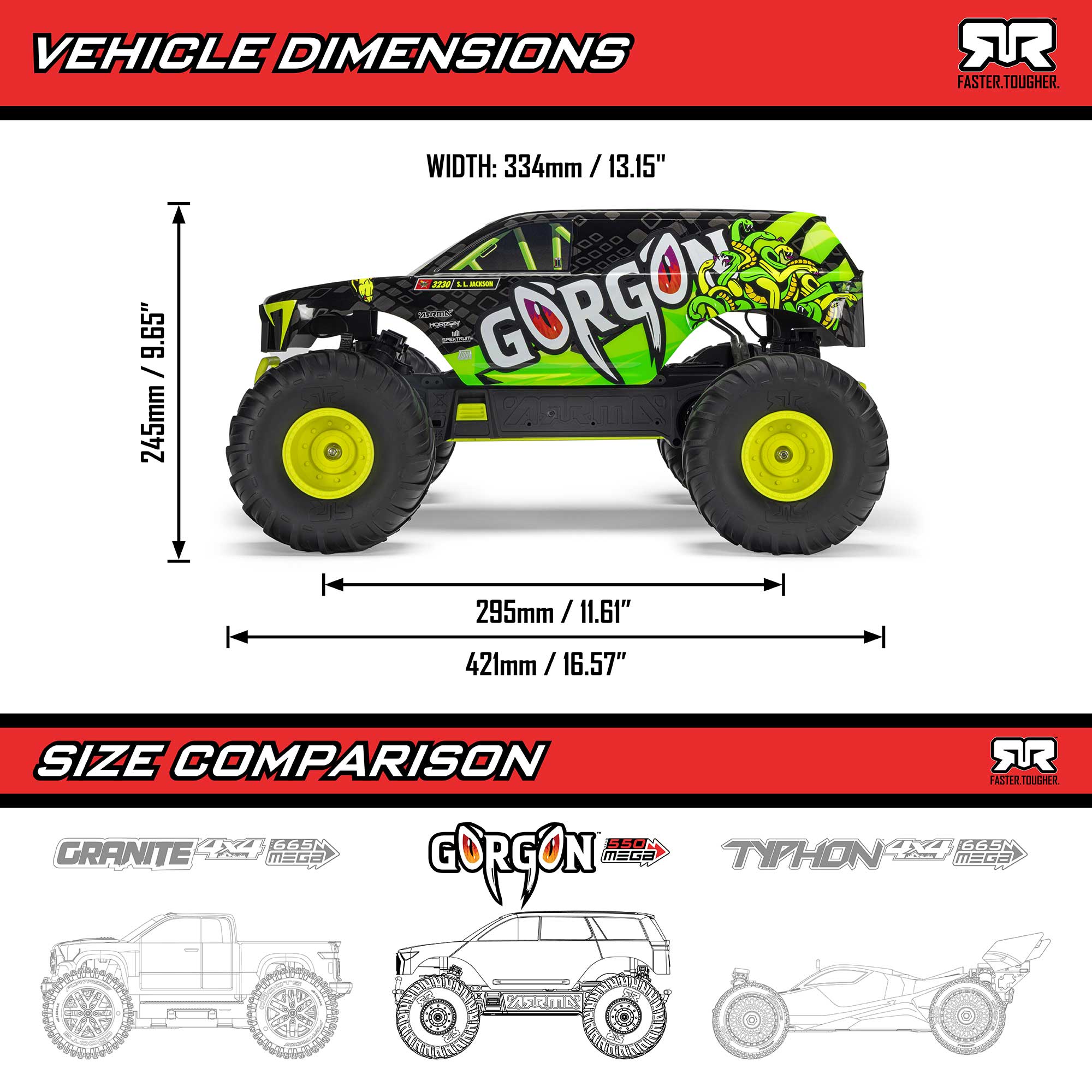 1/10 GORGON 2WD RTR Brushed Monster Truck (Battery & Charger Included), Red